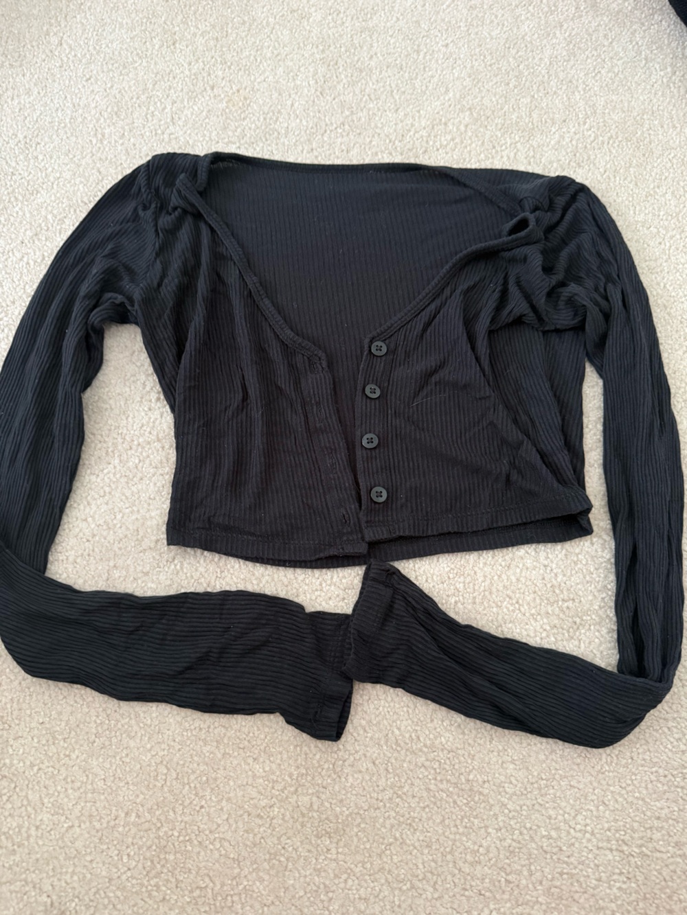 Women’s Black Ribbed Button-Front Sweater